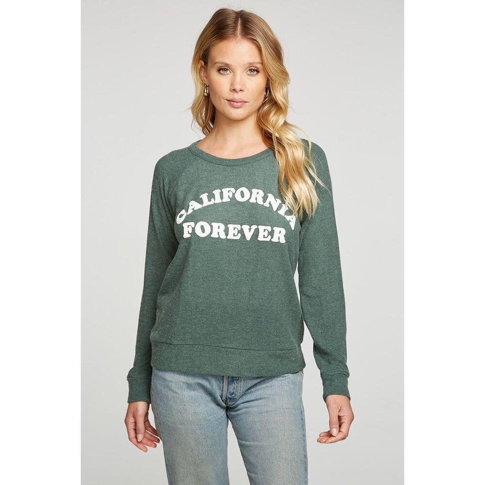 Chaser California Forever Long Sleeve Crew Neck Pullover Sweater Green S NWT